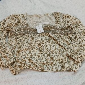 Lucky Brand Beige and Brown Floral Top